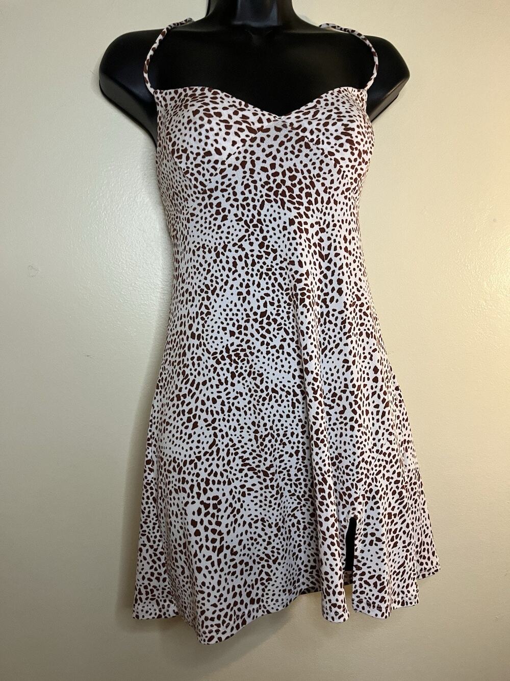 LOVELY DAY DRESS SIZE L SizBrown White Animal Print Strappy Maxi Slip V-Neck